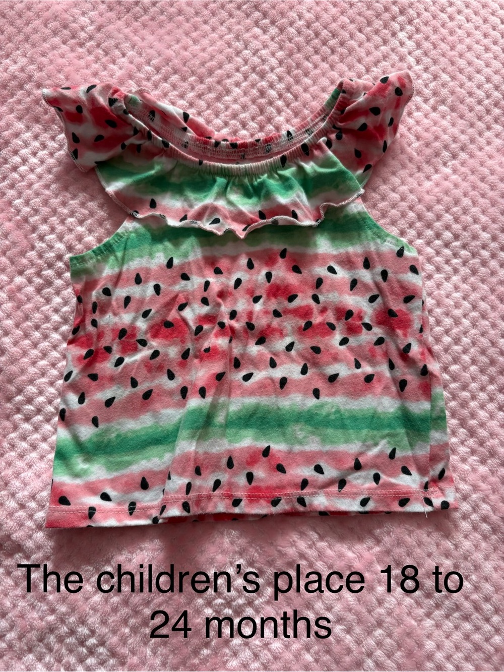 The Children's Place Pink, Green & Black Watermelon Ruffle Tank